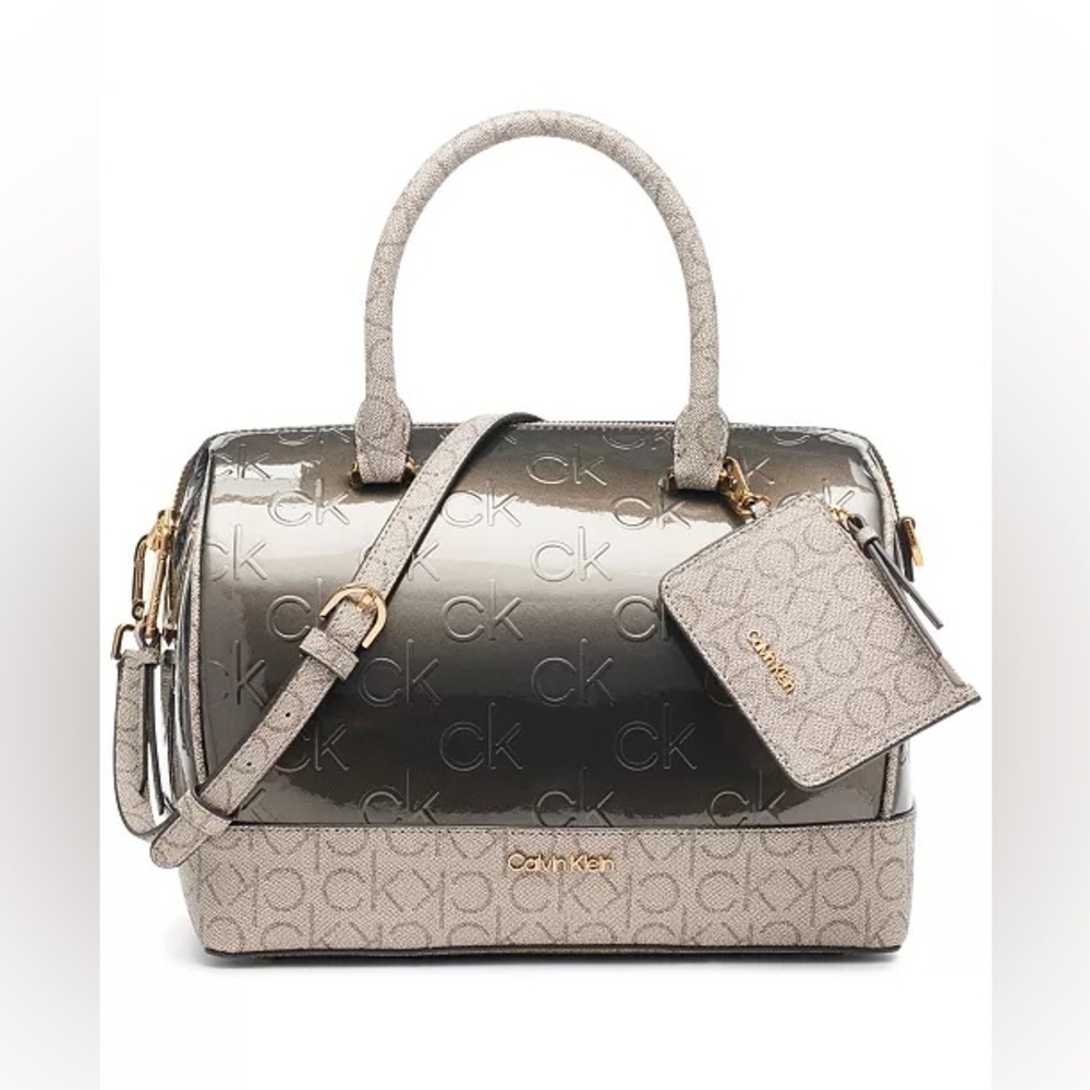 NEW Calvin Klein Ashley Embossed Signature Top Zipper Satchel